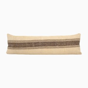 Extra Long Rug Lumbar Cushion in White Wool