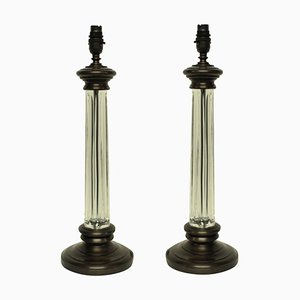 English Glass Column Table Lamps, 1960s, Set of 2