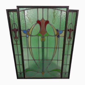 Großes antikes französisches Jugendstil Fensterglas