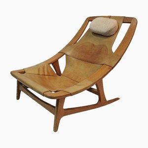 Saddle Leather Holmenkollenjren Lounge Chair by Arne Tidemand Ruud for Norcraft, Norway