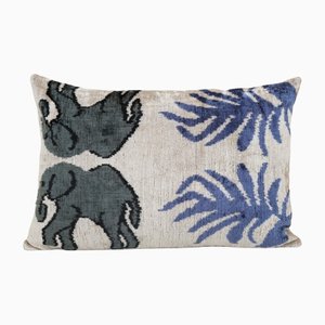 Ikat Silk Lumbar Cushion Cover with Elephant Design
