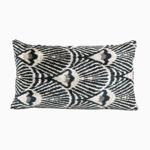 Geometric Ikat Velvet Black Silk Lumbar Cushion Cover