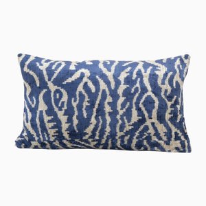 Ikat Velvet & Silk Lumbar Cushion Cover in Blue