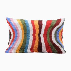 Colorful Velvet & Silk Ikat Lumbar Cushion Cover, Turkey