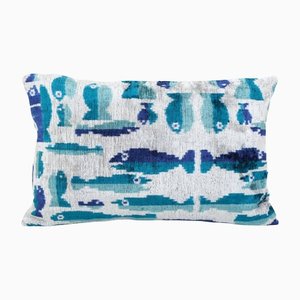 Velvet Ikat Lumbar Cushion Cover with Fish Design