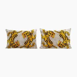 Tiger Velvet & Silk Ikat Lumbar Cushion Covers, Set of 2