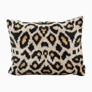 Leopard Velvet & Silk Ikat Lumbar Cushion Cover