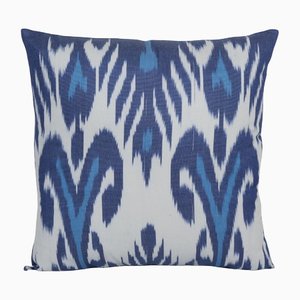 Housse de Coussin Ouzbek Ikat en Tissu Bleu