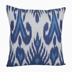 Usbekisches Blaues Quadratisches Ikat Chevron Kissenbezug