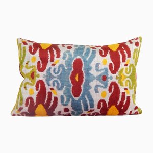 Housse de Coussin Lombaire Ikat Jaune et Rouge en Soie, Set de 2