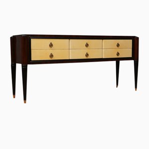 Commode à Tiroirs Mid-Century Rectangulaire en Noyer et Peau de Chèvre, Italie, 1950