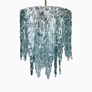 Large Mid-Century Ice Murano Glass Chandelier from Venini, Italy, 1980s