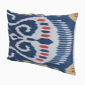 Funda de cojín lumbar Ikat decorativa en azul