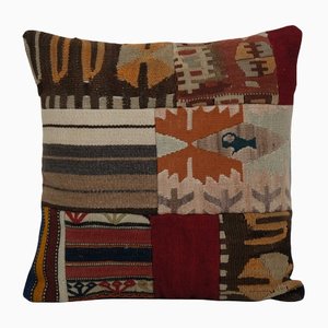 Hand-Embroidered Kurdish Patchwork Rug Cushion Cover