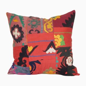 Uzbek Patchwork Cushion Cover Made from a 19th Century Suzani