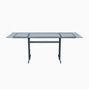 Mid-Century Dutch Industrial Table in Glass and Steel