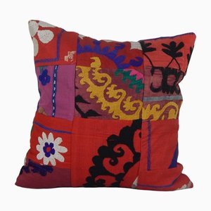 Red Patchwork Suzani Lumbar Cushion Cover