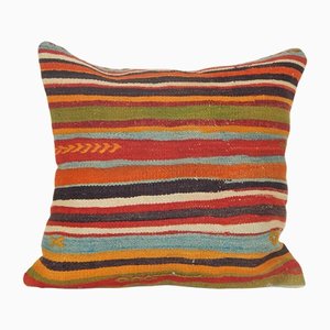 Handwoven Turkish Striped Wool Kilim Cushion Cover