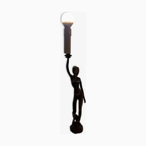 Lámpara italiana brutalista con escultura de bronce