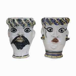 Italienische Keramik Caltagirone Mann und Frau Vase, 1980er, 2er Set