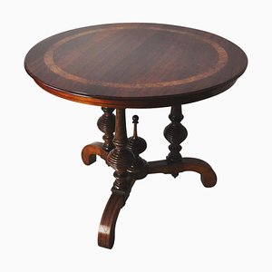Viktorianischer runder Tisch aus Nusswurzelholz, Mahagoni & Ebenholz