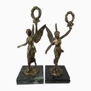 Statuette in bronzo su base in marmo, set di 2