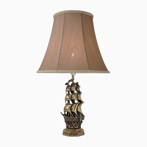 English Art Deco Brass Galleon Ship Table Lamp, 1920s