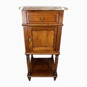 Antique French Carved Bedside Table Cupboard Cabinet With Marble Top