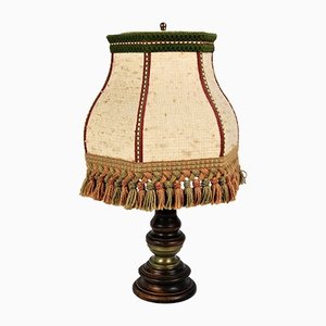Vintage Tischlampe aus Holz & Messing