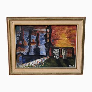 Lennart Hall, Swedish Abstract Painting, 1960s, Oil on Panel, Framed