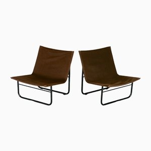 Steel and Canvas Chocolate Chairs from Kebe, Denmark, 1975s, Set of 2