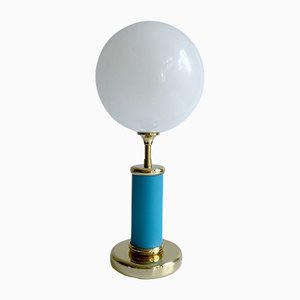 XXL Vintage Brass Globe Table Lamp in Turquoise and Gold, 1960s