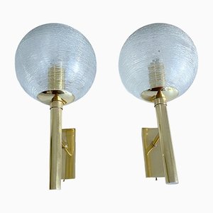 Vintage Sconces in Glass and Brass from Doria Leuchten, 1970s, Set of 2