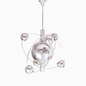 Lampadario Sputnik in metallo cromato di Goffredo Reggiani, anni '70