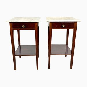 Swedish Wooden and Marble Side Tables, 1920s, Set of 2