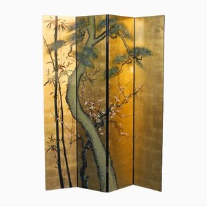 Oriental Four Panel Folding Screen in Lacquered Gold, 1980s