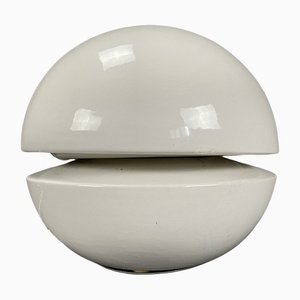 Mid-Century Modern Italian Round White Ceramic Table Lamp from Gabbianelli