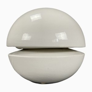 Runde italienische Mid-Century Modern Tischlampe aus weißer Keramik von Gabbianelli