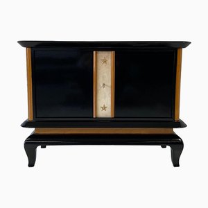 French Art Deco Cabinet in Parchment, Maple and Black Lacquer, 1940s