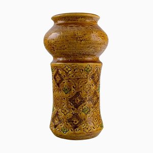 Large Vase in Mustard Yellow Glazed Ceramics by Aldo Londi for Bitossi, 1960s