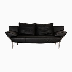 Sofá de tres plazas 1600 de cuero negro de Rolf Benz