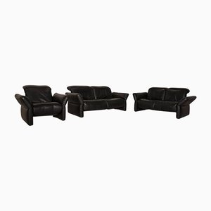 Schwarzes 3-Sitzer Ledersofa, 2-Sitzer Sofa und Sessel mit Relaxfunktion von Koinor, 3er Set