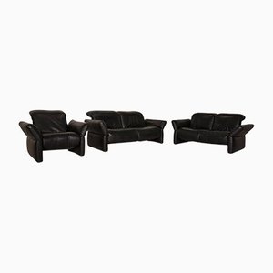 Sofá de tres plazas, sofá de dos plazas y sillón de cuero negro con función Relax de Koinor. Juego de 3
