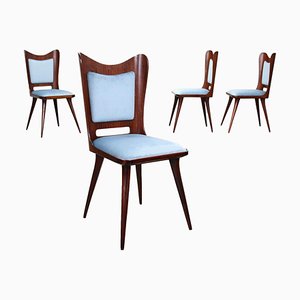 Dining Chairs in Mahogany and Velvet, Italy, 1950s, Set of 4