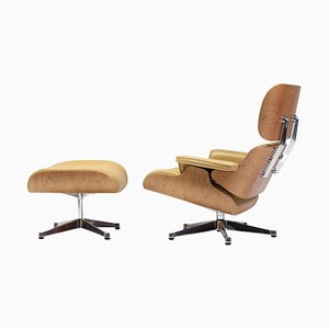 670/671 Lounge Chair and Ottoman in Natural Leather by Charles & Ray Eames