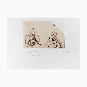 Jean-Hyppolyte Flandrin, dos figuras, siglo XIX, tinta sobre papel