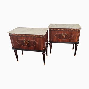 Mid-Century Italian Art Deco Nightstands with White Marble Tops, Set of 2