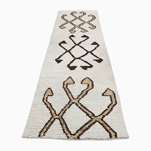 Tapis de Couloir Boho Vintage en Laine Blanche