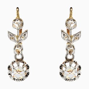 Art Nouveau Diamond Platinum Earrings in 18 Karat Yellow Gold