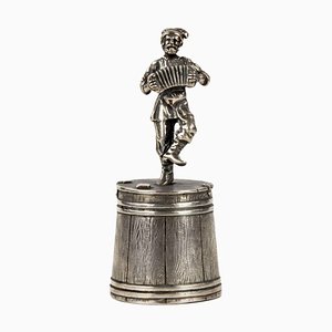 Dancing Man with an Accordion on Silver Base